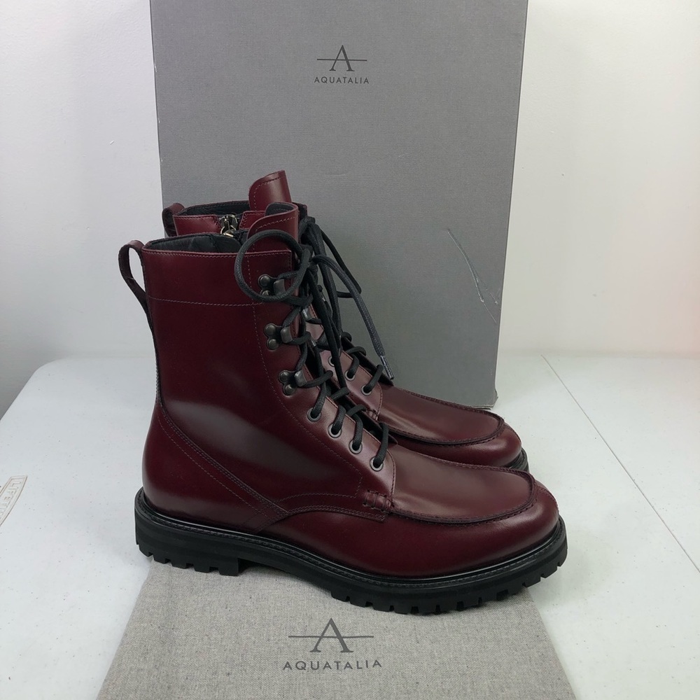 AQUATALIA Ira Calf Lace Up Leather Oxblood Boots